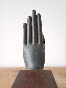 Antique Bronze Buddha Hand Statue Mounted Upon Wooden Base
