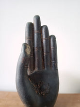 Load image into Gallery viewer, Antique Bronze Buddha Hand Statue Mounted Upon Wooden Base