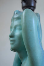 Load image into Gallery viewer, Egyptian Revival Crackle Glaze Ceramic Table Lamp in Turquoise