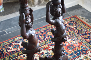 19th Century Pair of Italian Carved Walnut Torchères