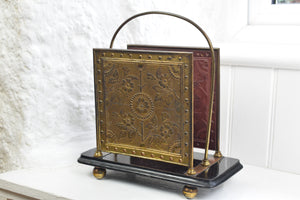Victorian Magazine Rack with Ebonised Base and Brass Foliate Detail