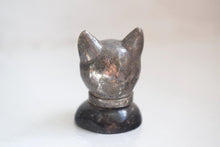 Load image into Gallery viewer, Antique Silver Cats Head with Glass Eyes