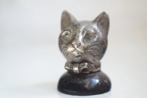 Antique Silver Cats Head with Glass Eyes