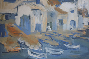 20th Century Expressionist Harbour Scene Acrylic on Canvas