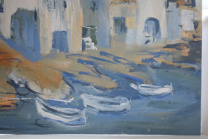20th Century Expressionist Harbour Scene Acrylic on Canvas