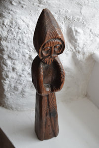 Large Hand Carved Wooden Medieval Monk Figurine, Ecclesiastical Antique
