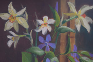 Still Life of Daffodils and Periwinkles Oil on Canvas
