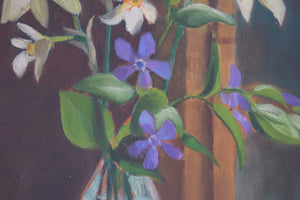 Still Life of Daffodils and Periwinkles Oil on Canvas
