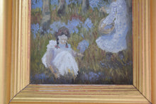 Load image into Gallery viewer, 19th Century Oil on Panel Two Girls Picking Bluebells in a Woodland Clearing