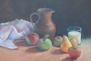Still Life of Fruit and Jug Oil on Canvas Board by Colin Parker
