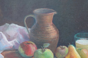 Still Life of Fruit and Jug Oil on Canvas Board by Colin Parker