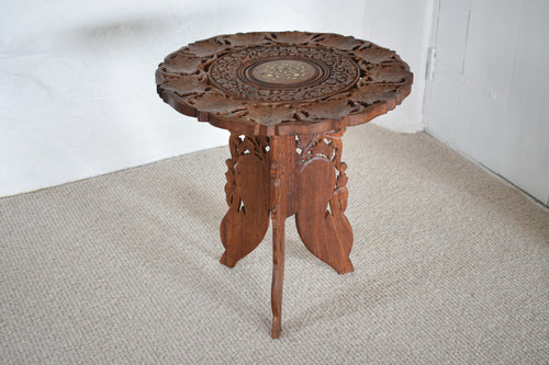 Small Hand Carved Folding Wooden Side Table