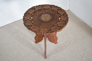 Small Hand Carved Folding Wooden Side Table