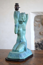 Load image into Gallery viewer, Egyptian Revival Crackle Glaze Ceramic Table Lamp in Turquoise