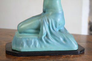 Egyptian Revival Crackle Glaze Ceramic Table Lamp in Turquoise