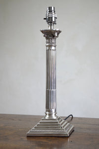 Large Silver Plated Corinthian Column Table Lamp