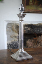 Load image into Gallery viewer, Large Silver Plated Corinthian Column Table Lamp
