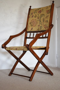 Antique Mahogany Folding Campaign Style Carpet Deckchair