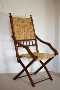 Antique Mahogany Folding Campaign Style Carpet Deckchair