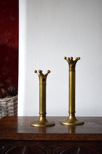 Early 20th Century Brass Coronet Candlesticks with Glass Cabochons