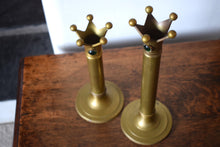 Load image into Gallery viewer, Early 20th Century Brass Coronet Candlesticks with Glass Cabochons