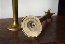 Load image into Gallery viewer, Early 20th Century Brass Coronet Candlesticks with Glass Cabochons