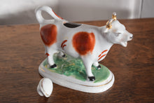 Load image into Gallery viewer, Antique Staffordshire Pottery Cow Creamer c1870