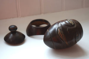 Folk Art Carved Nut Storage Pot