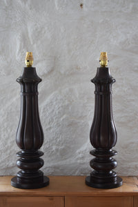 Large Pair of Late 19th Century Turned Mahogany Table Lamps