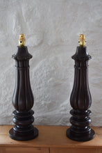 Load image into Gallery viewer, Large Pair of Late 19th Century Turned Mahogany Table Lamps