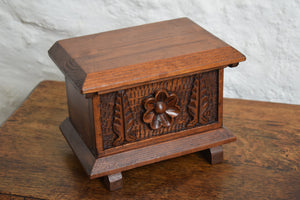 Rustic Carved Oak Box with Hinged Lid