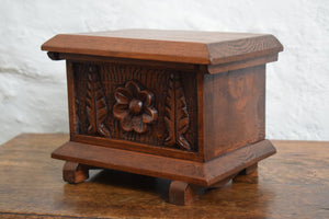 Rustic Carved Oak Box with Hinged Lid