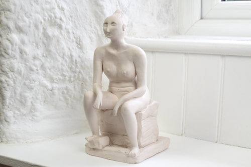 Original Handmade Sculpture Seated Nude Female in Contemplation
