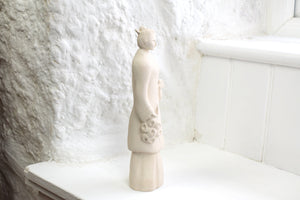 Handmade Studio Pottery Sculpture Geisha with Prunus and Fan