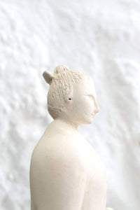 Handmade Studio Pottery Sculpture Geisha with Prunus and Fan