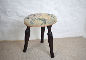 Antique Mahogany Stool with Tapestry Upholstered Seat