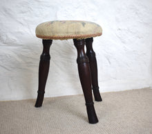 Load image into Gallery viewer, Antique Mahogany Stool with Tapestry Upholstered Seat