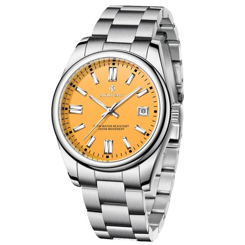 AKNIGHT Gentleman's Wristwatch with Quartz Movement and Yellow Dial