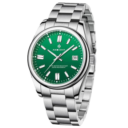 AKNIGHT Gentleman's Wristwatch with Quartz Movement and Green Dial