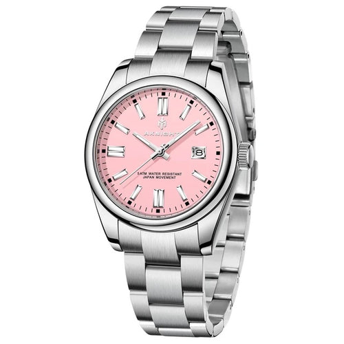 AKNIGHT Gentleman's Wristwatch with Quartz Movement and Pink Dial
