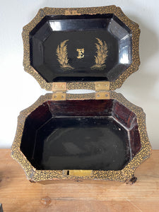 Antique 19th Century Chinese Export Black Lacquer Tea Caddy
