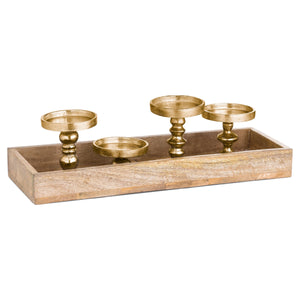 Hardwood Display Tray With Four Candle Holders