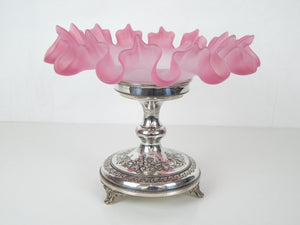 silver and pink glass centrepiece 