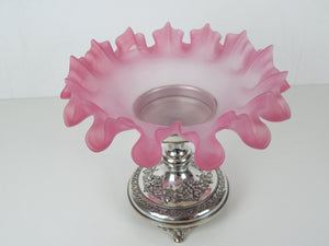 silver and pink glass centrepiece 