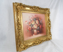 Load image into Gallery viewer, Large flower painting in gold frame