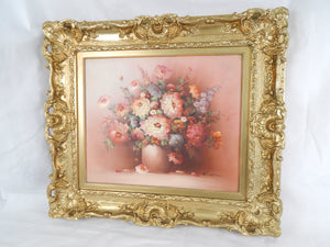 Large flower painting in gold frame