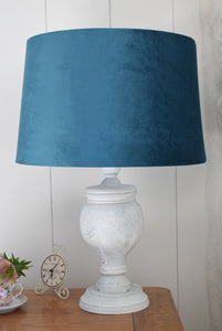 White Washed Natural Wood Lamp with Teal Shade