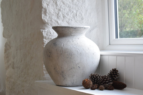 Large White Stone Effect Ceramic Pot