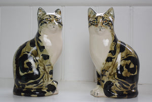 pair pottery tabby cats