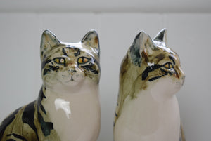 pair pottery tabby cats